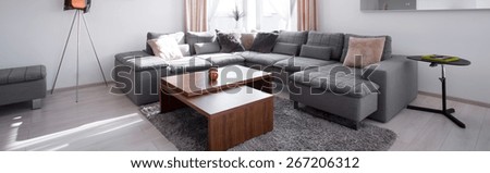 Designed corner sofa and coffee table - panorama