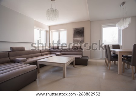 Luxury comfortable corner sofa in exclusive residence