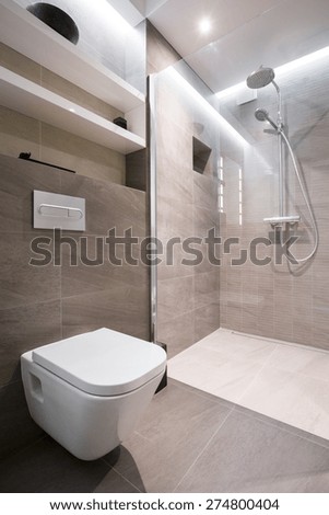 Beige clean toilet interior in modern house