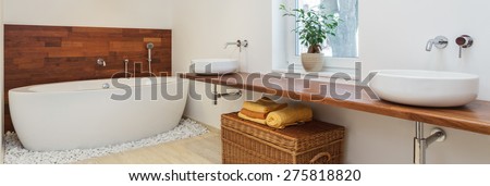 Interior of bathroom in african style - panorama