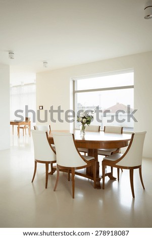 Big dining hall with marble white floor