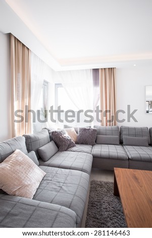 Relax space in living room with grey comfortable sofa