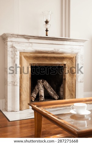 Designed marble fireplace in luxury living room