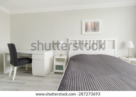 Horizontal view of bedroom in modern design