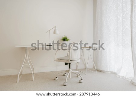 White retro desk in pure empty interior