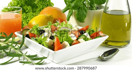 Salad, olive oil, citrus and herbs are basic of healthy meal