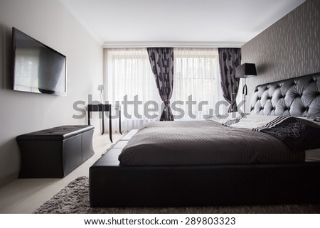 Interior of luxury bedroom in gray color