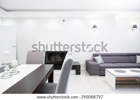 Luxury interior of bright living room in house