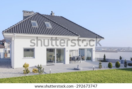 White modern bungalow designed in scandinavian style