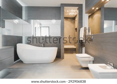 Designed freestanding bath in gray modern bathroom