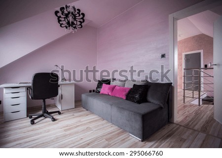 Rose and gray modern teen room interior