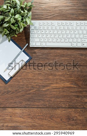 Photo of empty clean up wooden desk office
