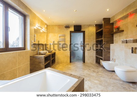 Beauty spacious bathroom interior in designer apartment