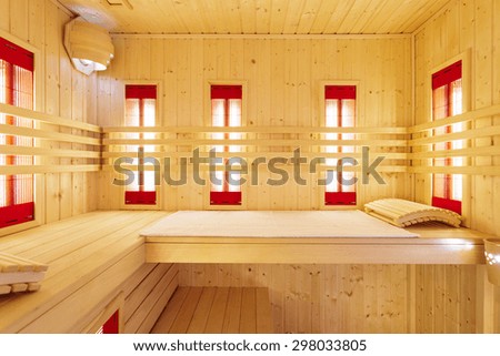 Close-up of private sauna in luxury apartment