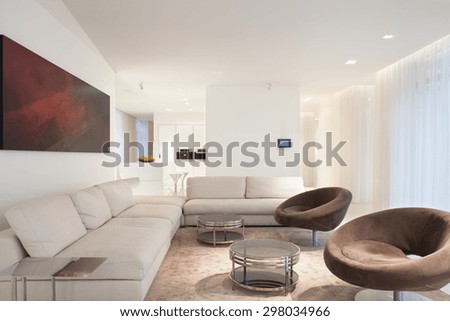 Designed furniture in beige luxury living room