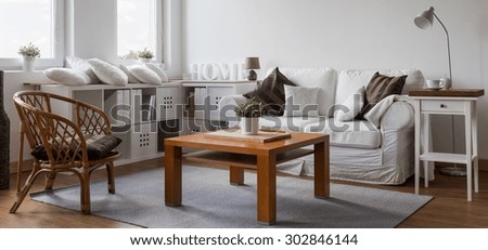 Panorama of neat furnished new design living room