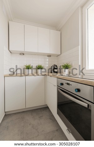 Image of practical cupboards and solid oven in contemporary kitchen