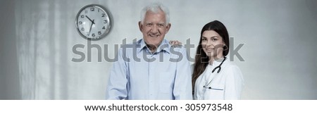Panorama of male retiree and beauty doctor