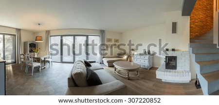 Panorama of elegant retro style living room