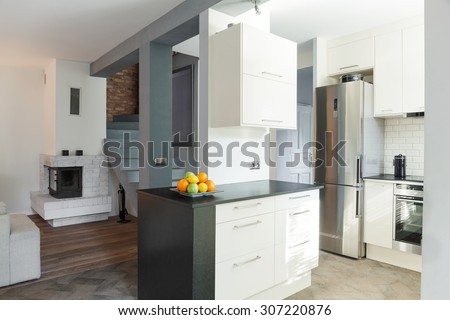 Designed open kitchen and drawing room interior