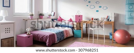 Panorama of stylish space for teenager with neat furniture