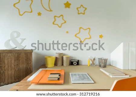 Close-up of designed study room for schoolchild