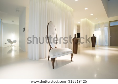 White luxury interior with modern designed furniture