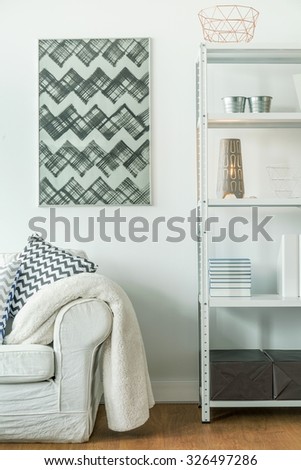 Modern decorative painting in minimalist studio flat