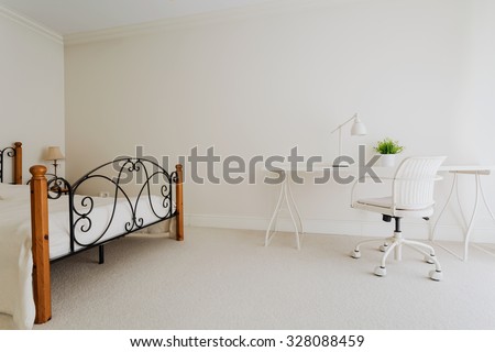 Picture of white bedroom in minimalist style