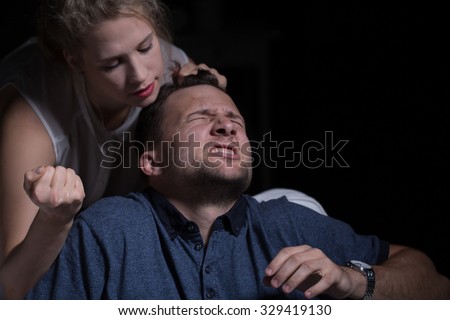 Aggressive woman and domestic violence against husband
