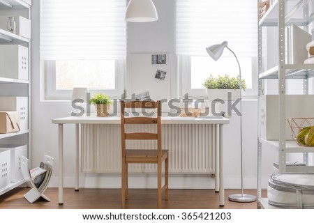 Contemporary teenage room in minimalist design - horizontal view