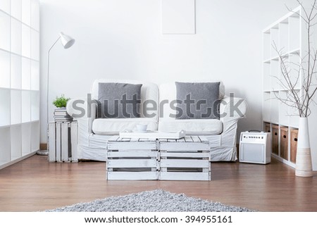 Living room with sofa and handmade small table