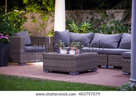 Image of luxurious simple rattan garden furnitures