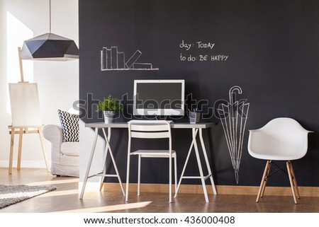 Blackboard paint flat design with white minimalist furniture