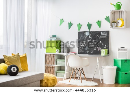 Cosy bright teenager room with comfortable study space