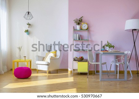 Cozy pastel living room full of shadows