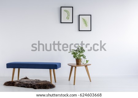 Botanic decoration and boar fur in white simple room