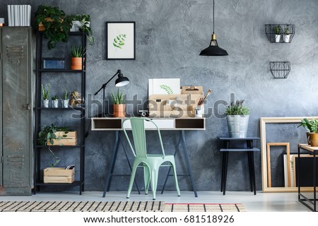 Loft office with industrial vintage decor of desk space
