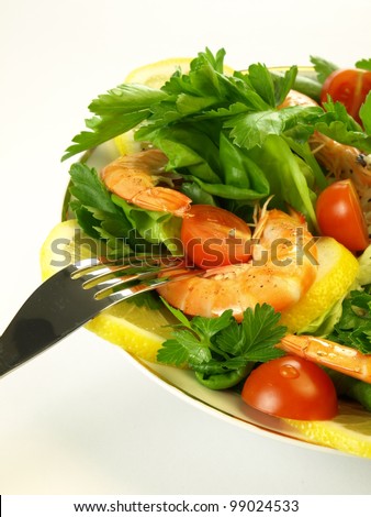 Light vegetarian dinner with seafish