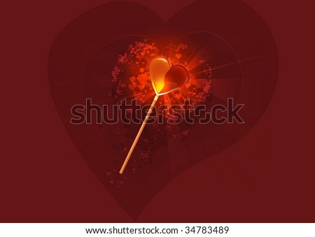 Magic wand looking like heart with shining hearts all around it.