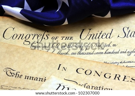 Historical Documents - United States Bill of Rights and American Flag