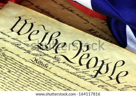 American Constitution and US Flag
