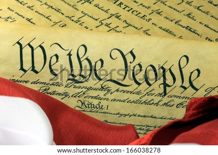 US Constitution - We The People with American Flag