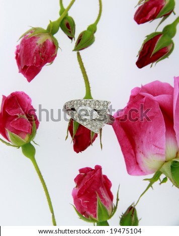 diamond ring with red roses
