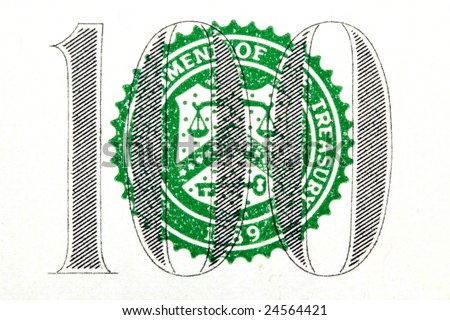closeup of a one hundred dollar bill - seal of mason (Freemason) - scales, compass, key