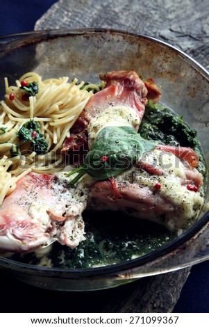 Rabbit meat with pasta