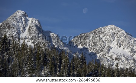 Mountains with a Full Moon in Daylight