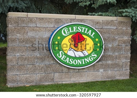 BOULDER, COLORADO - AUGUST 27, 2015: Celestial Seasonings Teas and Beverages Factory Logo Plaque