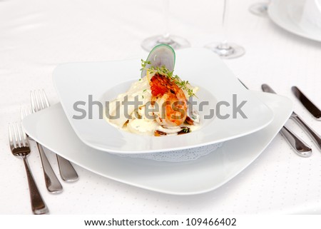 Dish of fish, oysters, shrimp and caviar