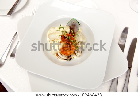Dish of fish, oysters, shrimp and caviar